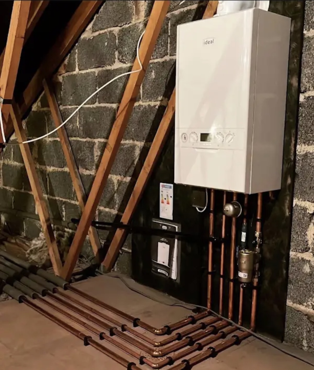 Ideal Logic Max boiler installed in a loft in Bilton